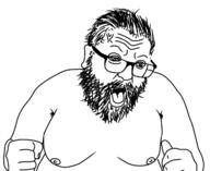 arm beard ear fat glasses hair hand nipple open_mouth soyjak variant:unknown vaush // 592x484 // 72.9KB