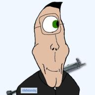 alfietheboorufag_(user) artist:sabiopajin clean_shaven cyclops glasses green_eyes hoodie monocle mp5 no_stubble smile subvariant:eliot subvariant:euroaryan subvariant:euromutt text user=sabiopajin variant:markiplier_soyjak weapon white_skin // 1280x1280 // 323.9KB