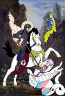 armor art bloodshot_eyes bra chud classical_art_parody clothes crying dead dragon gem gustave_moreau halo hanging harness horse horseback_riding knight nazism noose painting pink_hair queen_of_spades redraw saint_george_and_the_dragon smile smug sonnenrad soyjak subvariant:chud_horse subvariant:trad_wife swastika tattoo tranny variant:bernd variant:chudjak variant:cobson variant:impish_soyak_ears yellow_teeth // 1385x2063 // 5.3MB
