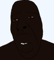 artist:salsamaster black_skin brown_eyes closed_mouth nigger small_eyes soyjak teeth variant:cobson yellow_sclera // 721x789 // 11.3KB