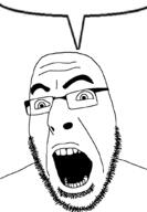 excited glasses open_mouth soyjak speech_bubble speech_bubble_empty stubble variant:cobson // 720x1036 // 60.0KB