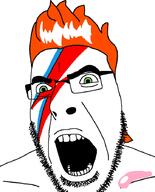 angry david_bowie david_thoughie glasses green_eyes hair lightning music music_parody open_mouth orange_hair red_hair sound soyjak stubble tattoo variant:cobson video // 720x890, 319.1s // 7.5MB
