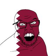 angry country flag glasses jacksepticeye looking_at_you mustache open_mouth qatar soyjak stubble teeth variant:feraljak youtube // 1500x1500 // 30.0KB