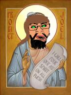 amerimutt art beard bible black_sclera green_eyes hair holding_object icon iconography joe_mama joel_(user) open_mouth painting prophet tan_skin text variant:feraljak // 366x484 // 344.0KB