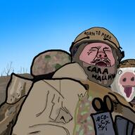 animal cyrillic_text gay helmet hohol military military_uniform mutt nigger obese pigger soldier soyjak swine ukraine variant:markiplier_soyjaknt:unknown // 720x720 // 320.0KB