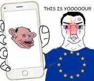 amerimutt anger_mark arm blush closed_mouth comic_sans crying europe european_union flag flag:european_union hand holding_object holding_phone iphone nas:amerimutt phone soyjak star_(symbol) subvariant:chuddy text variant:chudjak yuropoor_cuck_faggot // 1000x872 // 499.9KB