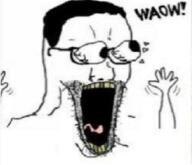 excited eyes_popping glasses hand hands_up merge open_mouth soyjak stubble subvariant:wewjak variant:chudjak variant:soyak waow yellow_teeth // 539x464 // 168.5KB