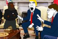 3soyjaks black_skin blue_pants brown_skin clothes donald_trump hair jd_vance necktie nigger open_mouth queen_of_spades red_tie shoe soyjak stinky subble subvariant:mexiaryan subvariant:neutralplier subvariant:sideplier suit suit_and_tie teeth transgender_flag transheart variant:cobson variant:markiplier_soyjak variant:meximutt volodymyr_zelenskyy // 1440x963 // 1.5MB