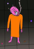 crying five_pebbles_(rain_world) full_body glasses hanging open_mouth pink_skin rain_world robot stubble tongue variant:bernd video_game white_eyes yellow_teeth // 2012x2908 // 2.4MB