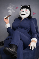 animal boot buttoned_shirt cat cat_ear cigarette clothes hair heart looking_at_you meta:ai_generated moistpepper_(user) subvariant:massjak subvariant:massmeowjak variant:gapejak // 1024x1536 // 2.9MB