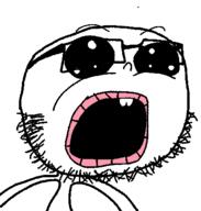 arm glasses oh_my_god_she_is_so_attractive open_mouth soyjak stubble variant:clitty_bob // 405x425 // 14.0KB