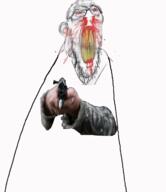 angry animated arm blood bloodshot_eyes clenched_teeth ear firearm glasses gun hand holding_gun holding_object holding_rifle nosebleed red_eyes rifle shooting soyjak stubble subvariant:feralrage variant:feraljak vein weapon yellow_teeth // 625x722 // 158.4KB