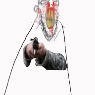 angry animated arm blood bloodshot_eyes clenched_teeth ear firearm glasses gun hand holding_gun holding_object holding_rifle nosebleed red_eyes rifle shooting soyjak stubble subvariant:feralrage variant:feraljak vein weapon yellow_teeth // 625x722 // 158.4KB
