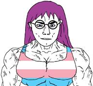 arm chest closed_mouth ear eyebrows eyes glasses hair muscles nose purple_hair shoulder strong subvariant:muscular_chud trans transgirl variant:chudjak // 1026x952 // 56.1KB