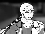 baseball_bat cigarette closed_mouth clothes glasses hand holding_baseball_bat holding_object soyjak stubble variant:soyak // 769x580 // 321.9KB