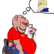 2soyjaks amerimutt arm aryan belly blond blue_eyes brown_skin buff clothes cup delusion delusional drinking drinking_straw ear fat flag:united_states french_fries full_body gun half_open_mouth hand holding_object jeans lips looking_at_you mcdonalds mutt pepsi pocket poop red_shirt revolver side_profile soyjak spilled stubble subvariant:euroaryan subvariant:euromutt subvariant:impish_amerimutt text thought_bubble variant:impish_soyak_ears variant:markiplier_soyjak weapon // 1000x1000 // 186.8KB