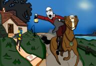 bloodshot_eyes brick classical_art_parody crying fence grass horse horseback_riding mountain open_mouth paul_revere pizza rope running sky smoke soyjak soyjak_blog soyjak_party subvariant:feralsquirrel suicide sword tongue tree trend:squirreljakking troon twitter variant:bernd variant:cobson variant:dubbbzjak variant:feraljak variant:impish_soyak_ears water zoomer zoomer_hair // 1364x944 // 373.4KB