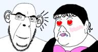 2soyjaks blush closed_mouth drool ear fat female glasses hair heart smile soyjak stubble variant:cobson variant:soylady // 1615x870 // 280.3KB