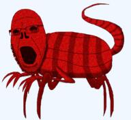 4_legs arm black_sclera creepypasta demon ear full_body glasses godzilla godzilla_nes_1989 leg long_legs monster nes nes_godzilla_creepypasta no_eyebrows no_pupils open_mouth red red_(godzilla) red_skin red_stubble soyjak stubble tail variant:cobson // 6000x5500 // 10.7MB