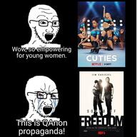 bloodshot_eyes crying crying_eyes crying_wojak cuties empowering glasses meme movie netflix open_mouth pedophile pedophilia politics propaganda qanon series sound_of_freedom stubble tv_show variant:cryboy_soyjak woman // 1440x1441 // 213.9KB