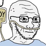 clothes glasses hospital intravenous_drip liver_spots nasal_cannula old sad soy soyjak stubble variant:soyak wrinkles // 756x756 // 291.0KB