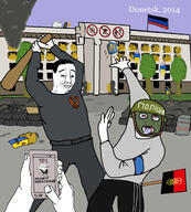 2014 arm armband baseball_bat blood bloodshot_eyes burning clothes crying cyrillic_text death ear fire flag flag:donetsk full_body glasses grass hair hand hanging hat homosexual immodest leg molotov_cocktail multiple_soyjaks mustache neovagina no_symbol odesa oink open_mouth orthodox orthodox_cross orthodoxy phone purple_hair ribbon_of_saint_george rope russia smile smoke smug soyjak ssh stubble suicide swede_(artist) template text tires tongue tranny tree trollface ukraine variant:bernd variant:chudjak variant:gapejak variant:impish_soyak_ears yellow_teeth // 2000x2223 // 740.8KB