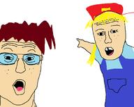 cap clothes glasses hair hat lana_loud lisa_loud missing_tooth nickelodeon no_time_to_spy open_mouth overalls pigtails pointing surprised the_loud_house variant:two_pointing_soyjaks // 680x545 // 22.7KB