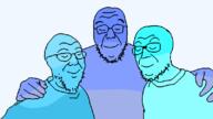 3soyjaks blue_skin calm closed_eyes clothes glasses hand smile soyjak stubble variant:3lads // 800x450 // 27.6KB