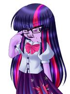 anime_female eyebrows glasses higurashi lips purple_eyes purple_hair purple_skin school_uniform twilight_sparkle variant:chudjak wrinkles // 1536x2048 // 1.9MB