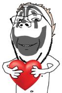 arm closed_mouth face_paint glasses heart holding_object insane_clown_posse smile soyjak stubble subvariant:wholesome_soyjak variant:gapejak yellow_hair // 676x1021 // 102.3KB