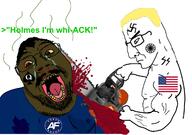 2soyjaks america_first angry arm blood bloodshot_eyes blue_eyes brown_skin buff chainsaw closed_mouth crying decapitation ear fat flag flag:united_states glasses greentext hair hand holding_chainsaw holding_object murder mustache nazism open_mouth queen_of_spades schutzstaffel side_profile sonnenrad soyjak spade stubble subvariant:chainsaw_bernd swastika text united_states variant:bernd variant:chudjak yellow_hair yellow_teeth // 1238x872 // 456.3KB
