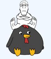 animal animated chicken crossed_arms flube full_body looking_at_you sitting subvariant:neutralplier variant:markiplier_soyjak // 666x774 // 218.6KB