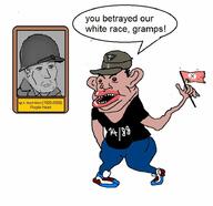 1488 1920 2000 amerimutt angry clothes combat_helmet flag:nazi_germany full_body hat helmet larp larper m1_helmet mutt mutt_lips muttoid nas:amerimutt nazism open_mouth photograph portrait purple_heart swastika t50_eyes text veteran // 923x895 // 85.9KB