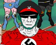 anime anime_background black_shorts black_skin blue_shorts brocken_jr clothes hat kinnikuman military_cap military_hat military_uniform nazi_germany nazism ring subvariant:muscular_chud subvariant:unbotheredchud sun_glasses swastika terryman variant:chudjak warsman white_skin // 993x798 // 233.2KB