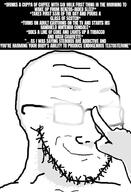 closed_mouth fit_(4chan) glasses glowing hand smug soyjak steroids stubble text variant:soyak // 620x911 // 118.8KB