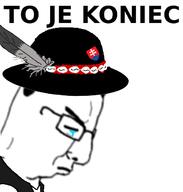 closed_eyes closed_mouth clothes crying feather frown glasses hat its_over sad side_profile slovakia soyjak text variant:chudjak // 659x692 // 74.9KB