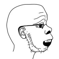 ear glasses open_mouth side_profile soyjak stubble white_skin // 2048x2048 // 525.4KB