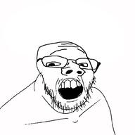 glasses merge open_mouth series:fusionjaks soyjak stubble subvariant:wholesome_soyjak variant:feraljak variant:gapejak // 1500x1500 // 124.5KB