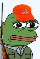 amphibian closed_mouth clothes collared_shirt frog green_skin gun gun_owners_of_america hat hunter lips nas:pepe pepe_the_frog pocket series:pepe_hat shotgun vest // 1008x1479 // 659.1KB
