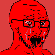 animated bloodshot_eyes crying glasses hand melting open_mouth red_background red_skin soyjak stubble variant:soyak // 708x800 // 1017.2KB