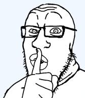 bald eyebags finger_over_mouth glasses hand iris lips mouth_open shushing stubble subvariant:threefourthsplier transparent_background variant:markiplier_soyjak // 1020x1176 // 64.0KB