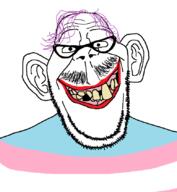 glasses hair lipstick mustache open_mouth smile soyjak stubble teeth tranny transgender_flag variant:britson // 776x841 // 36.4KB