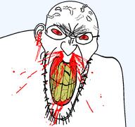 angry blood bloodshot_eyes clenched_teeth cracked_teeth ear glasses meta:variant_get nosebleed rage red_eyes seething stubble subvariant:feralrage subvariant:very_angry_soyjak teeth variant:angry_soyjak variant:feraljak vein // 1600x1496 // 223.3KB