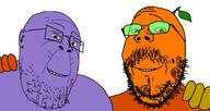 2soyjaks 9a0c alien beard closed_mouth ear friendship froot froot_(user) glasses hand hugging leaf marvel meta:namefags mustache orange_skin purple_skin smile stubble thanos thanos_(user) variant:gapejak variant:thanosjak // 1500x800 // 189.7KB
