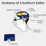 anatomy closed_mouth flag glasses globohomo hair lgbt monkey_putin nato russia russo_ukrainian_war soyjak star star_of_david text variant:chudjak vladimir_putin // 2000x2000 // 170.8KB