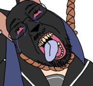 bis bis_(character) black_skin cat_ear crying earring funamusea furry hanging open_mouth rope snout stubble tranny variant:bernd // 450x417 // 16.6KB