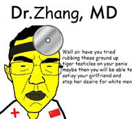 asian china clothes comic_sans country doctor ear flag flag:china glasses hair head_mirror small_eyes soyjak subvariant:patrick testicles text variant:chudjak yellow_skin zhang // 680x617 // 136.9KB