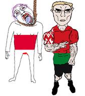 2soyjaks belarus crying flag flag:belarus flag:belarus_opposition full_body hanging liberal_opposition stubble subvariant:unbotheredchud tranny variant:bernd variant:chudjak // 1085x1231 // 122.4KB