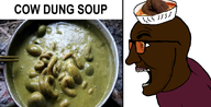 beefsoup_(user) black_skin bowl clothes cow_dung glasses meta:namefags mouth_open side_profile soup variant:el_perro_rabioso