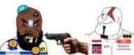 SunShineZion(user) Warrior-Z(user) ace_of_spades aryan award batman batman_(series) bbc beard blue_eyes brown_skin buff clothes evil fist goatee god_of_war gun hand hat hello_my_name_is_(sticker) holding_gun iraq israel jewish_nose jews judaism kach kahanism kippah kratos logo missing_teeth norway red_eyes shahada smile soyjak spade subvariant:mexiaryan subvariant:tetojak transgender_flag variant:feraljak variant:meximutt video_game // 1300x539 // 114.9KB